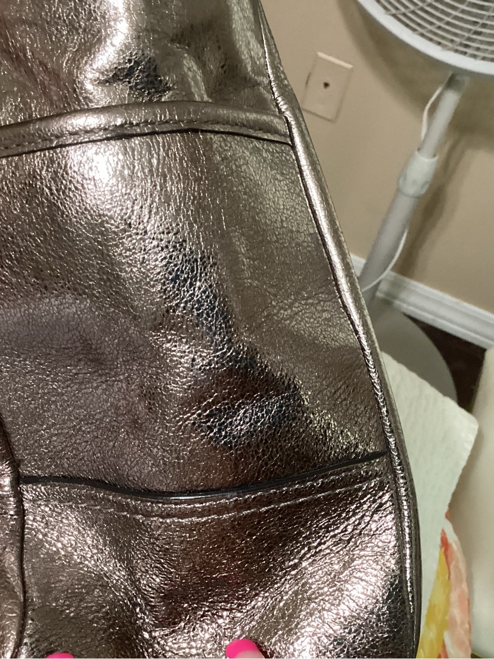 Coach Metallic Pewter Leather Tote with Dark Handles - Picture 4 of 6